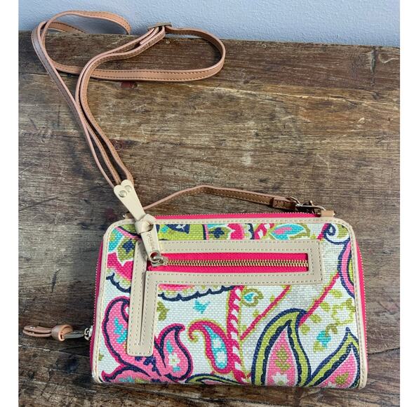 Startina 449 Wristlet Carson Cottage Leather Linen Phone Wallet Organizer - Picture 2 of 6